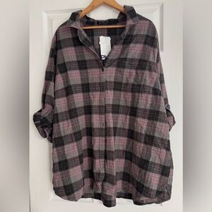 Velvet Heart Flannel Plaid Button Up Shirt Roll Up Sleeves Loungewear Comfy 3X